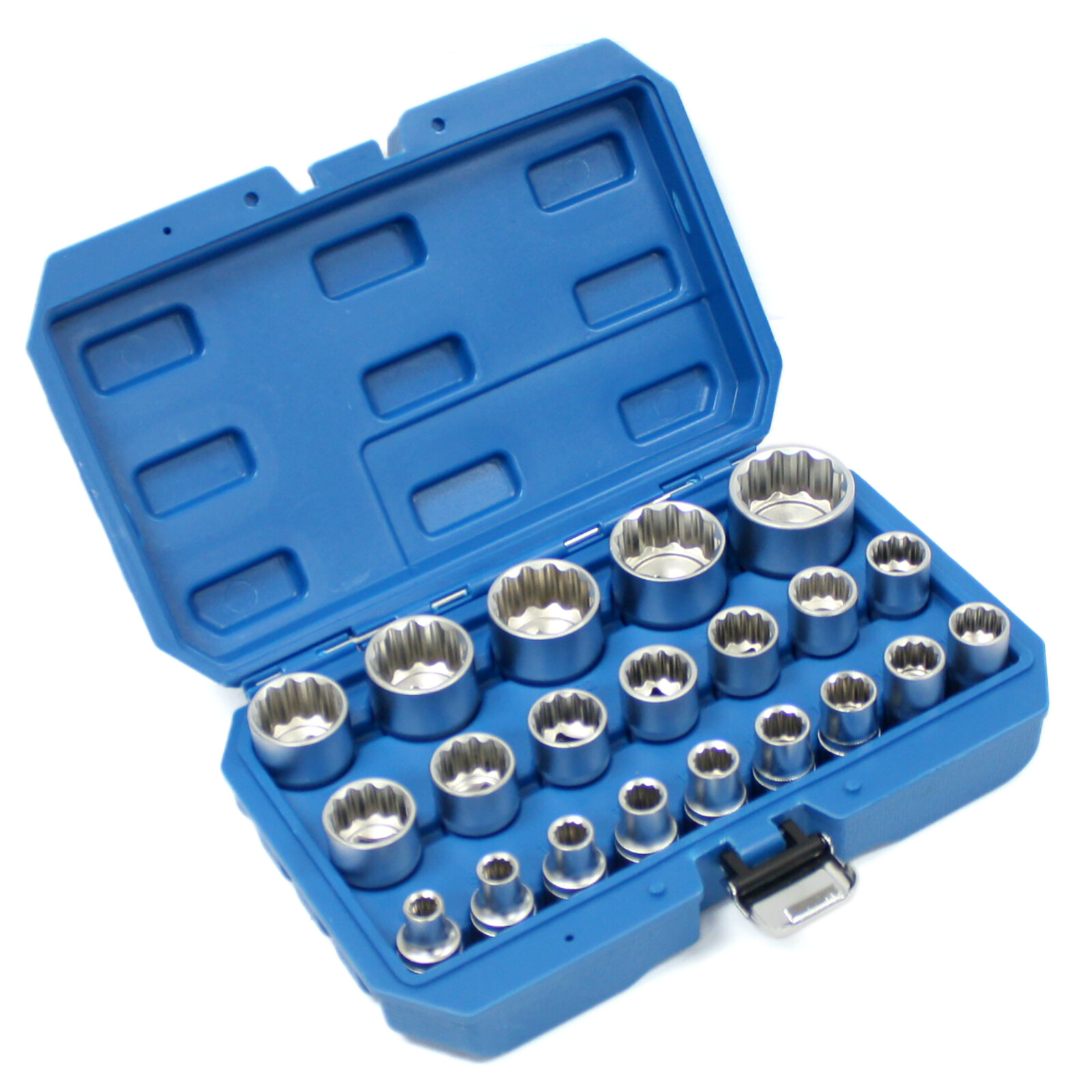 21pc Spline Socket Set 12 PT Point 1/2" Dr Gear Wall Rounded 8 - 36mm Metric