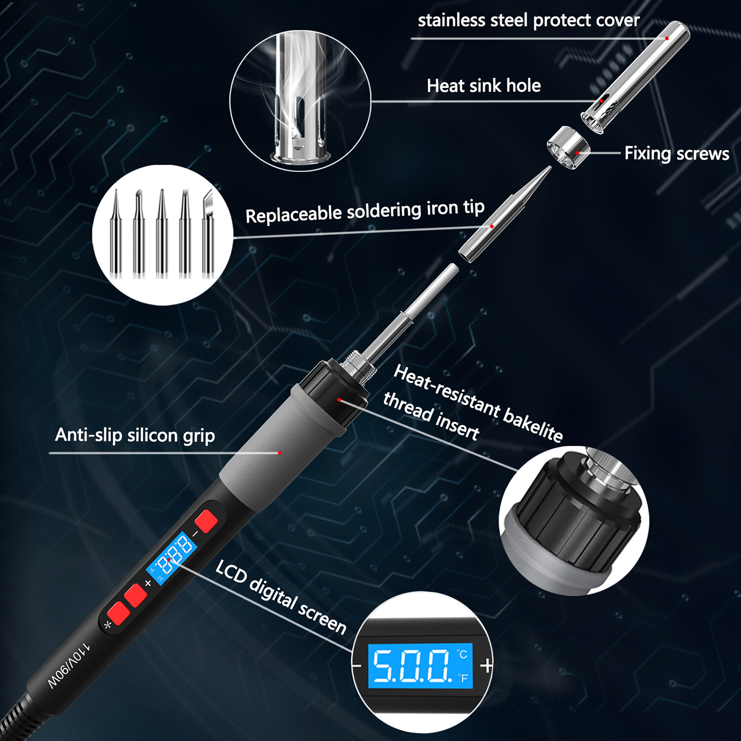 Soldering Iron Kit Electric 60W Digital Welding Iron Gun Tools Temp Adjustable
