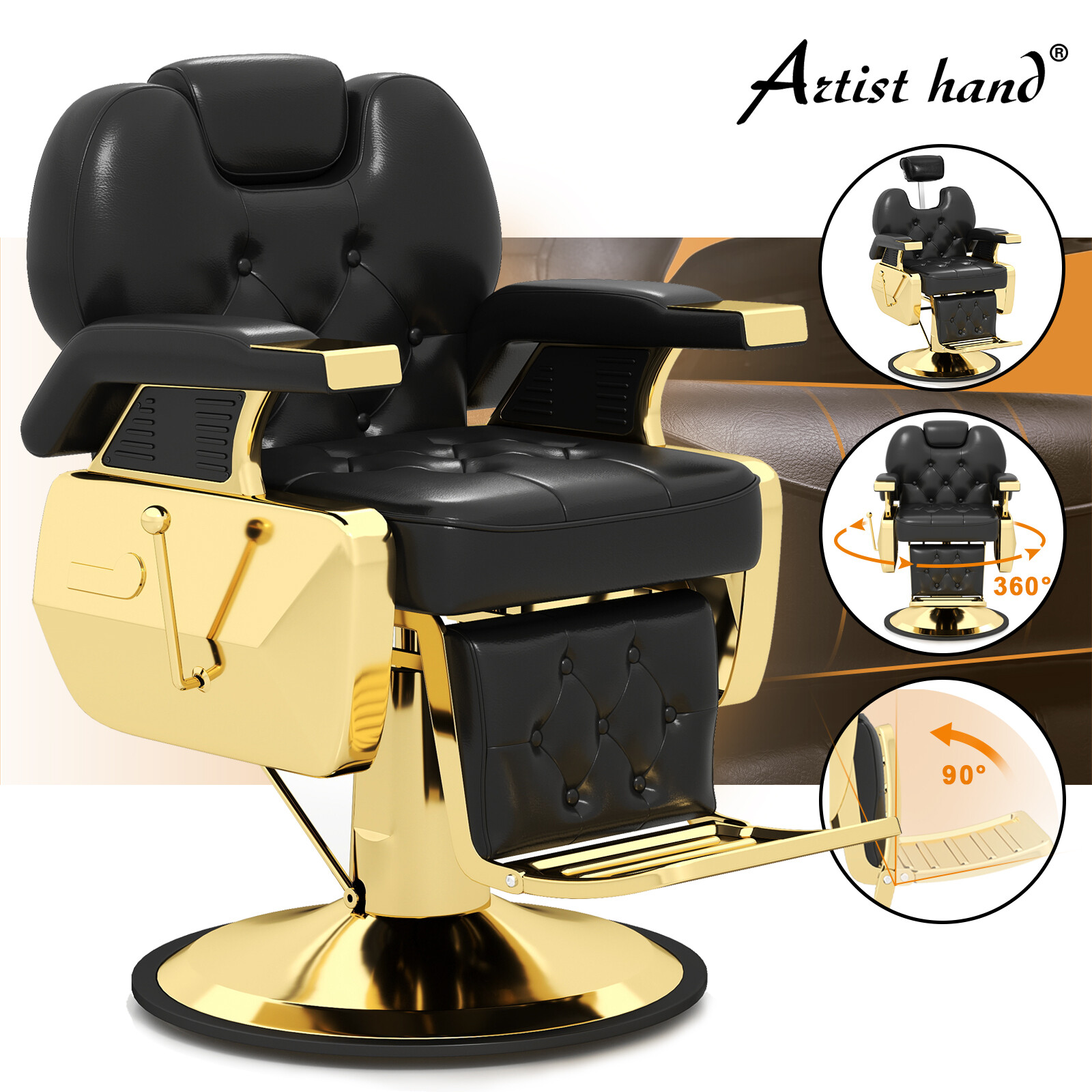 Black Gold HeavyDuty Recline Hydraulic Barber Chair All Purpose Salon Spa Beauty