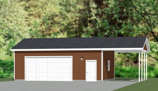 30x24 2-Car Garage with Carport -- 720 sqft -- PDF Floor Plan -- Model 10K