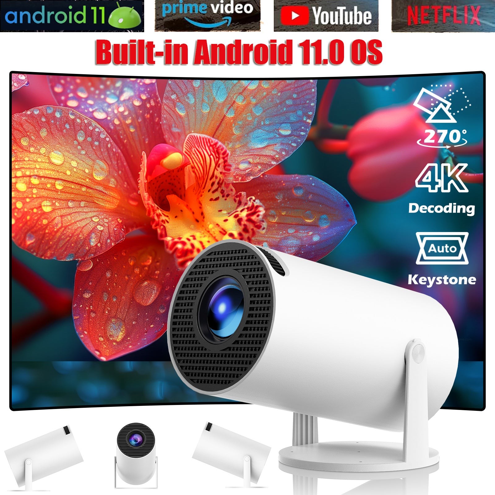 Smart 4K LED Projector 5G WiFi Bluetooth HDMI USB Android Office Home Theater