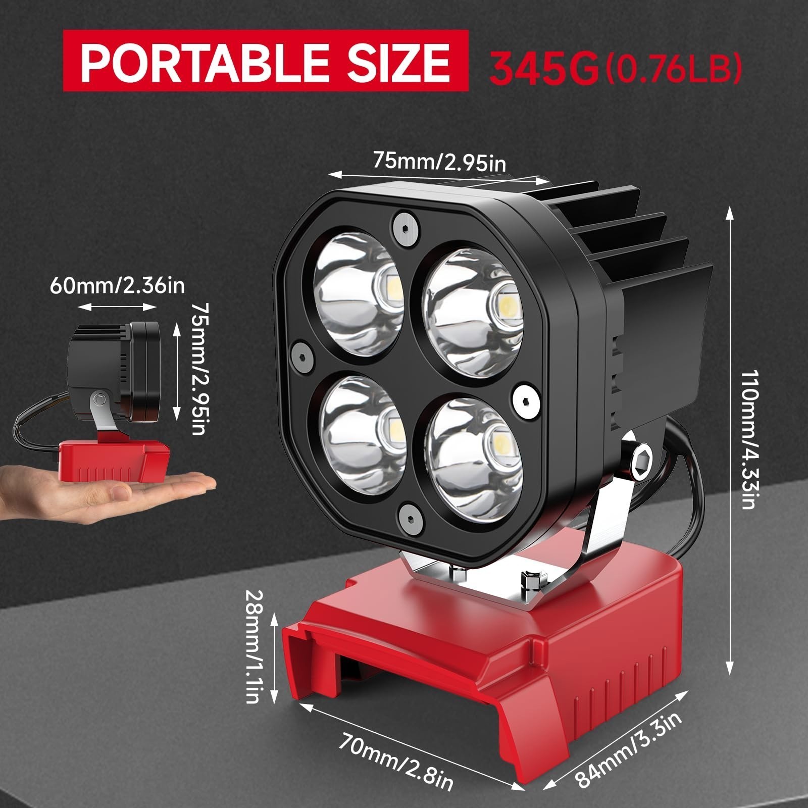40W Rechargeable 6000LM LED Work Light Compatible with Milwaukee 18V Battery