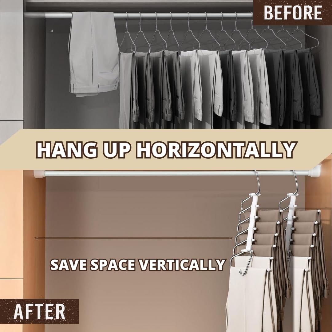 4 PCS 5-Layer Stainless Steel Metal Pants Hangers Space-Saving Folding Clothes