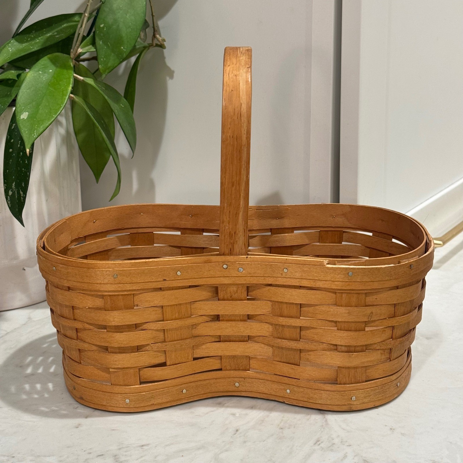 Bradford Basket Company Handwoven Wood Brown 1998 Vintage Peanut Shape USA