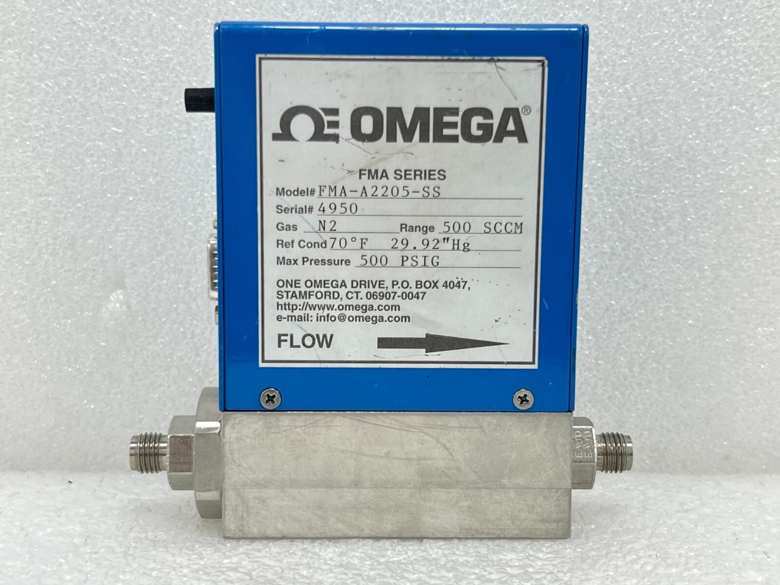 Omega FMA-A2205-SS1 500PSIG Max Pressure 500 SCCM Mass and Volumetric Flow Meter