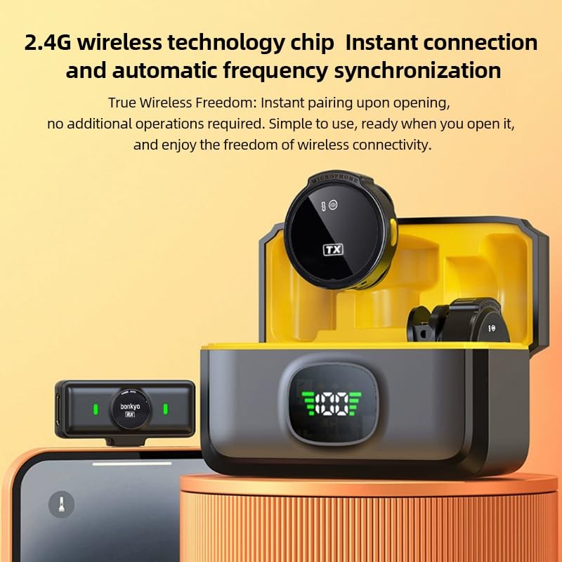Magnetic Wireless Lavalier Mic for Android, iPhone(2 TX+1 RX+Charging Case),