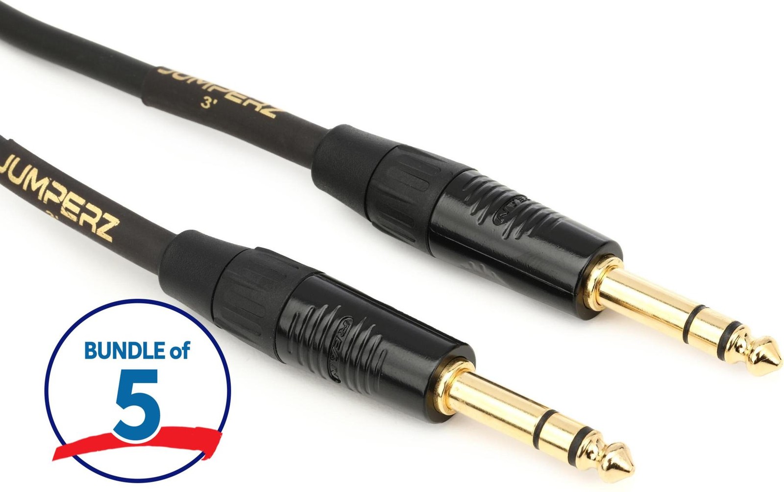 JUMPERZ JG2TRS-3 Gold TRS Cable - 3 foot (5-Pack)