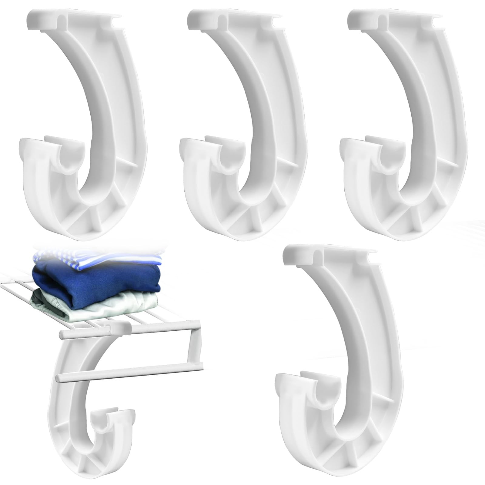 4 PCS 3/4 Inch White JShaped Hanging Closet Shelf Rod Support Holder Bracket
