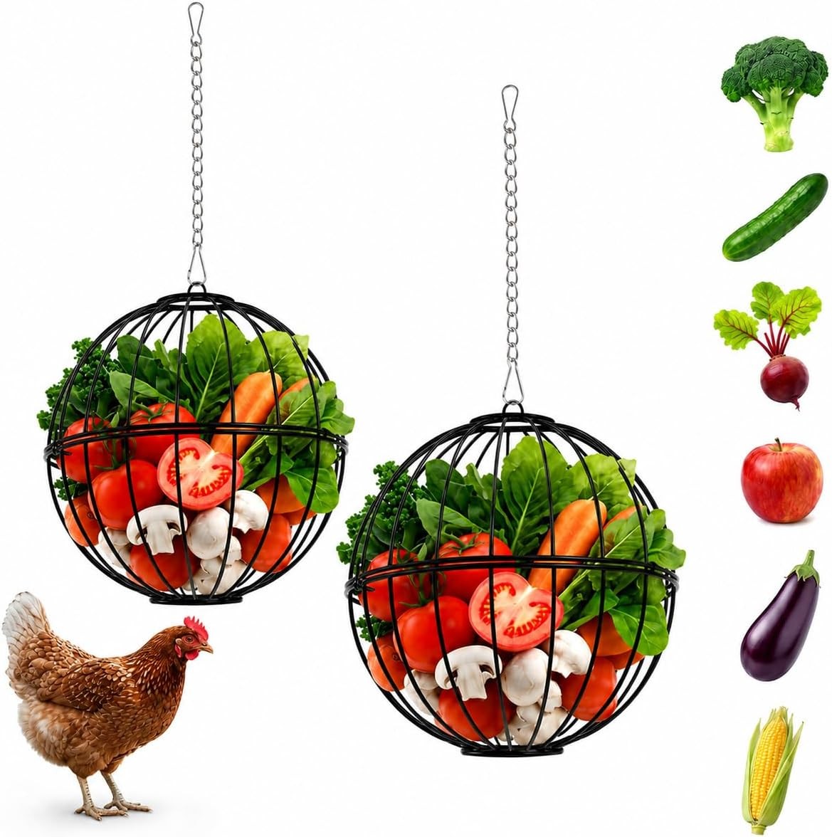 2 Pack Hanging Chicken Feeder, Large Chicken Veggie Treat Ball with Hanging