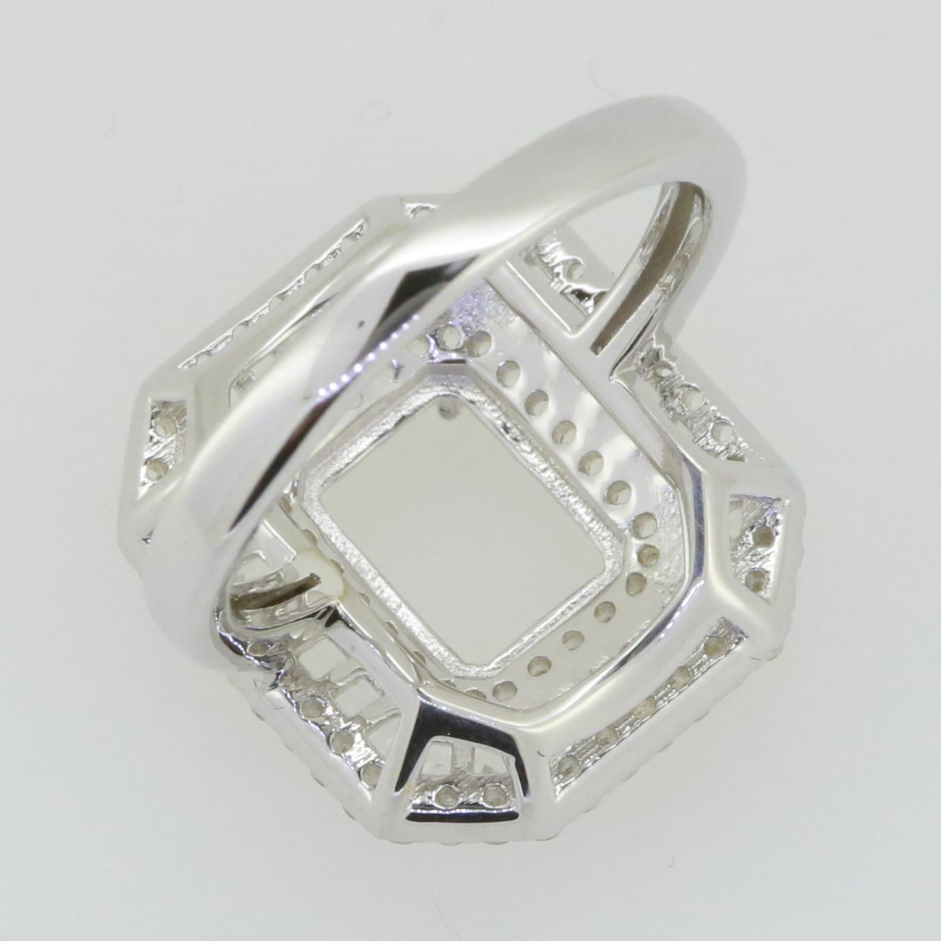 Sterling Silver Semi Mount Ring Setting Emerald OCT 9X7mm White Topaz
