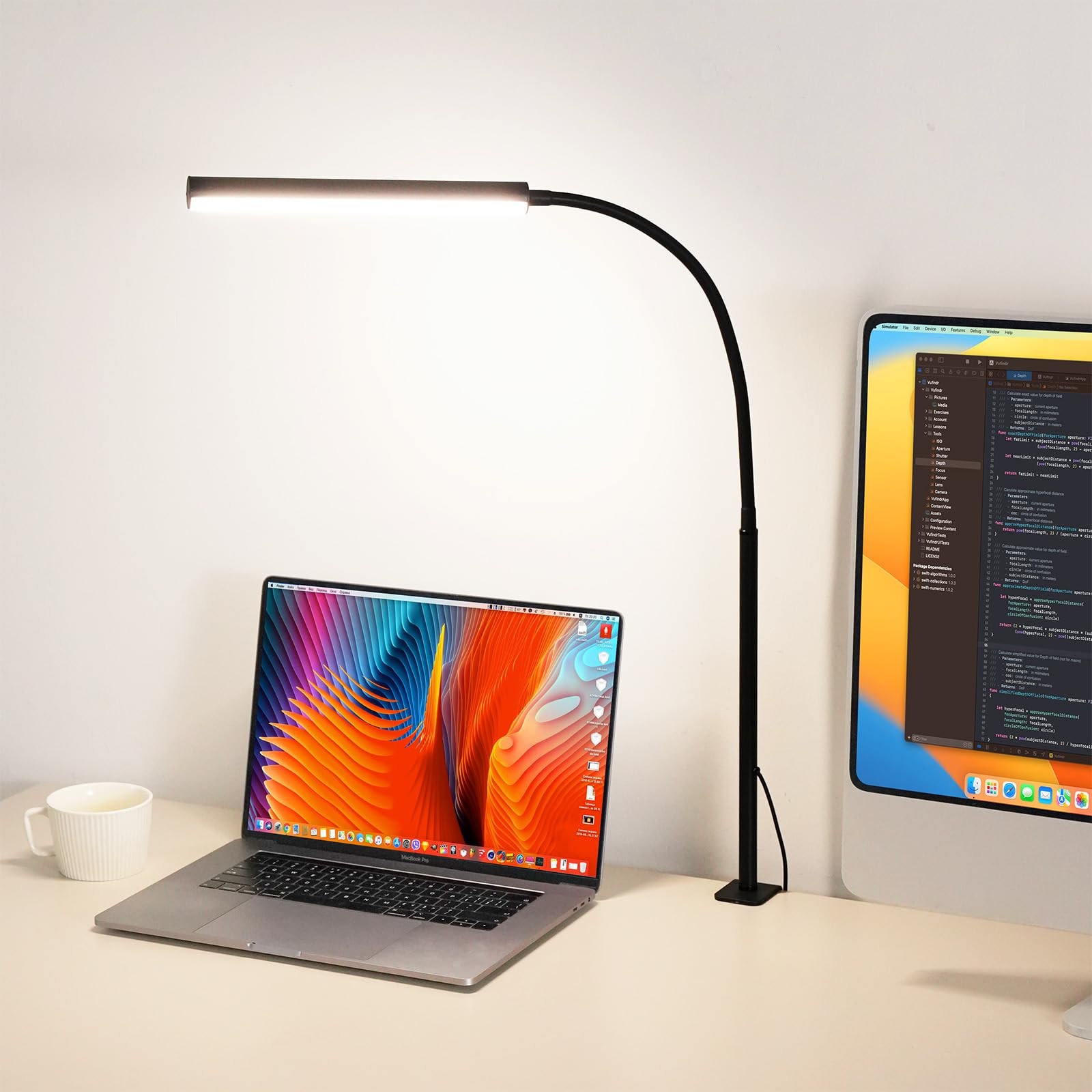 FAPEMIH LED Desk Lamp for Office Home, Adjustable Flexible Eye-Caring Black