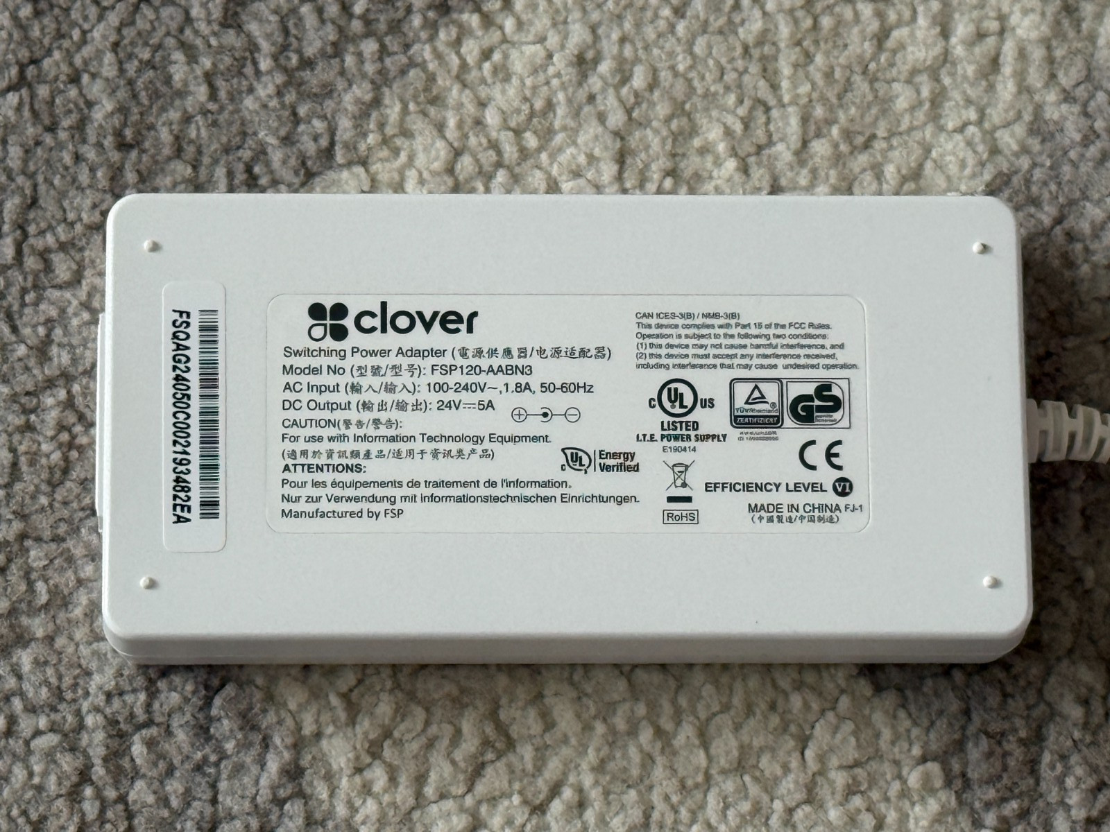 Genuine Clover Station Power Adapter Power Supply FSP120-AABN3 TESTED