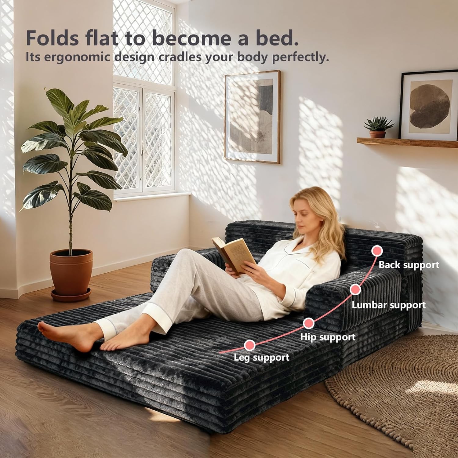 Folding Sofa Bed,Convertible Sofa Bed with Armrest Foldable Sleeper Chair,