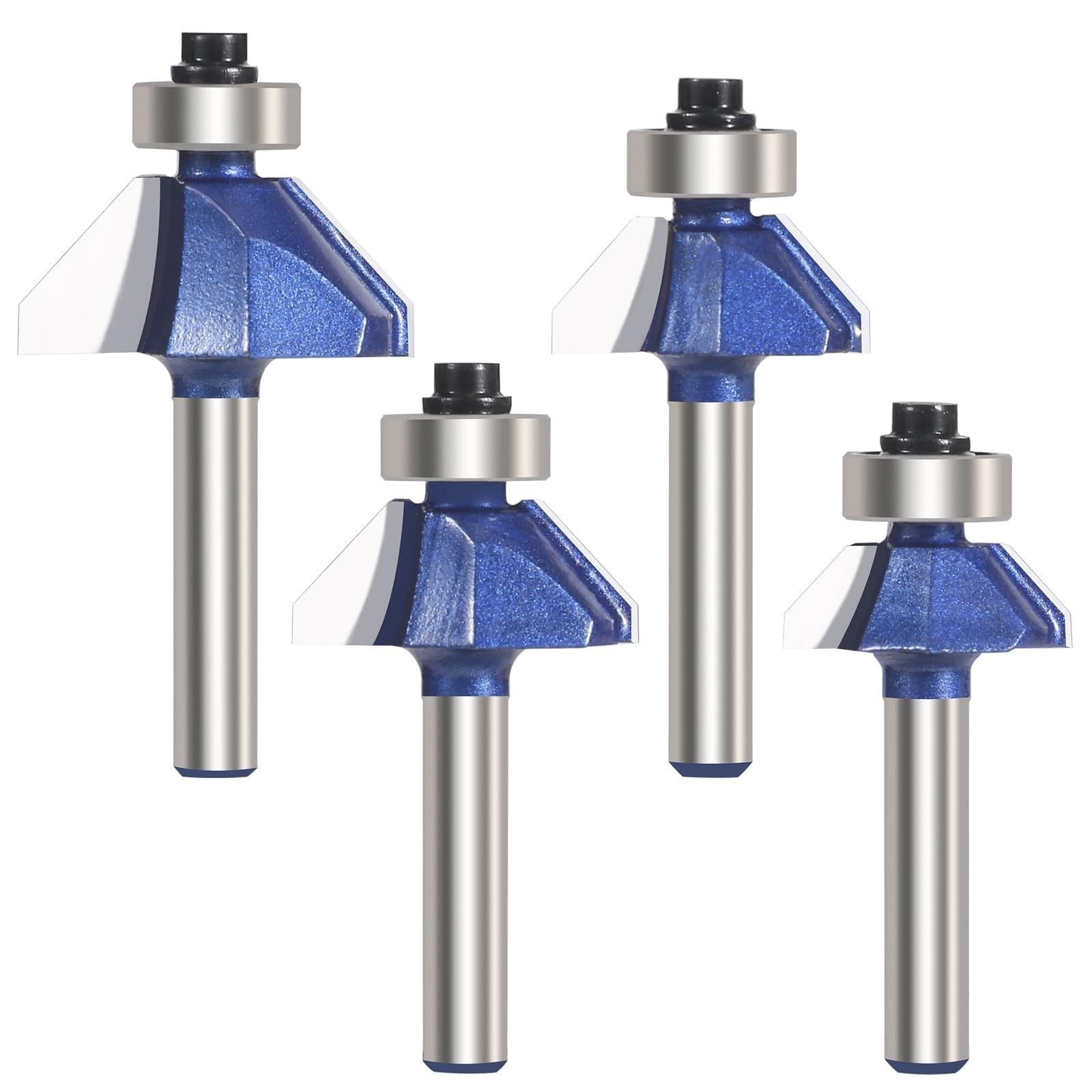 4PCS 45 Degree Chamfer Router Bit Set, 1/4'' Shank Carbide Edge Bevel Forming...