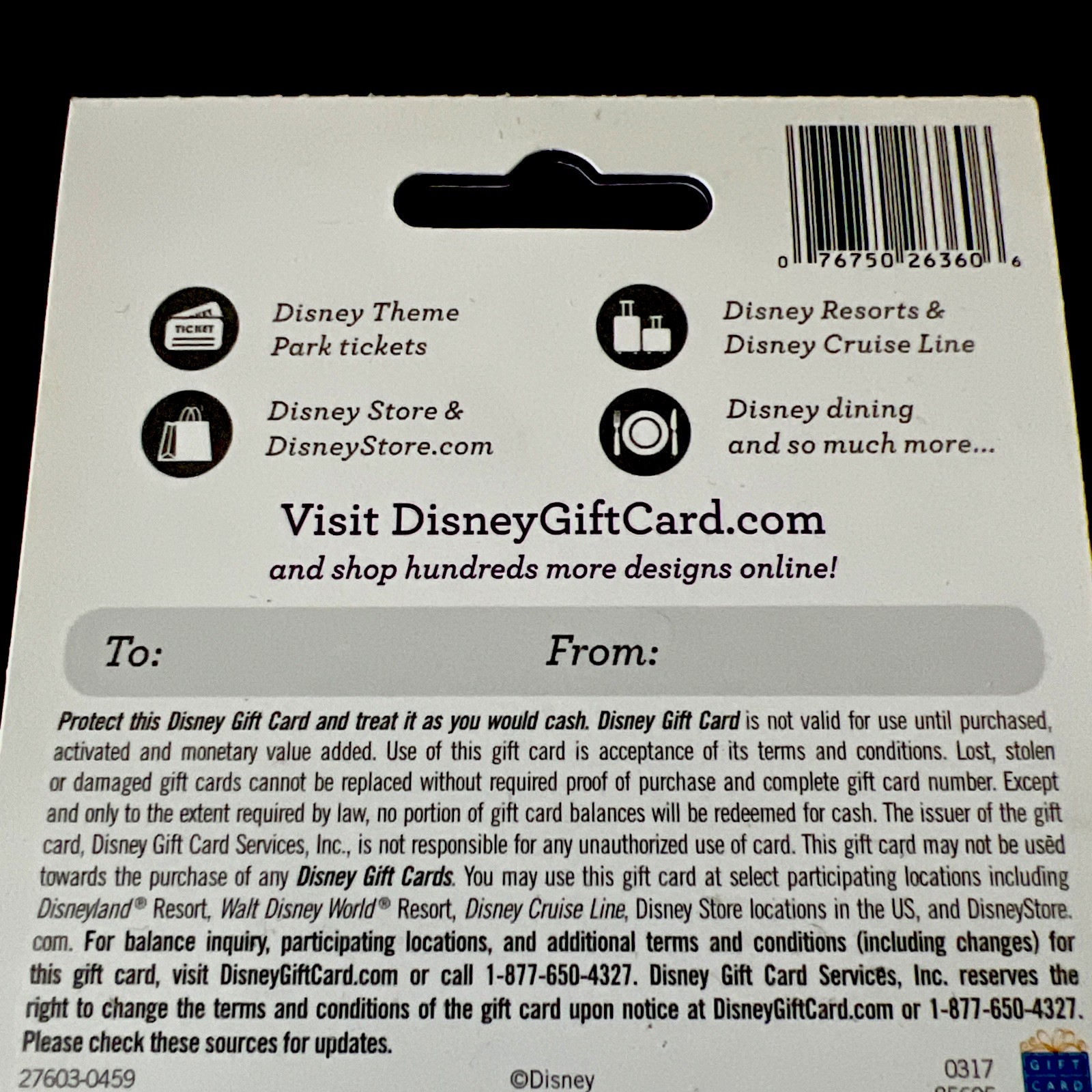 DISNEY GIFT CARD NEW.