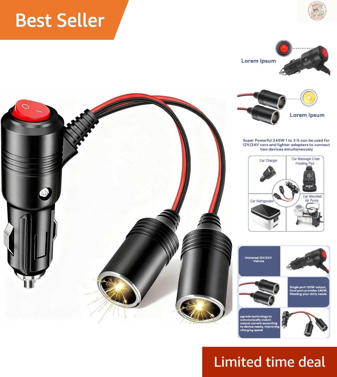 Compact Car Dual Cigarette Lighter Adapter - Fast Charge & Easy Use for Drivers
