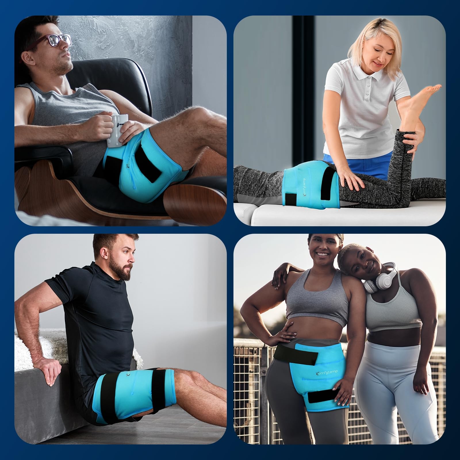 Hip Ice Pack Wrap for Hip Pain Relief, Sciatica, Blue S/M
