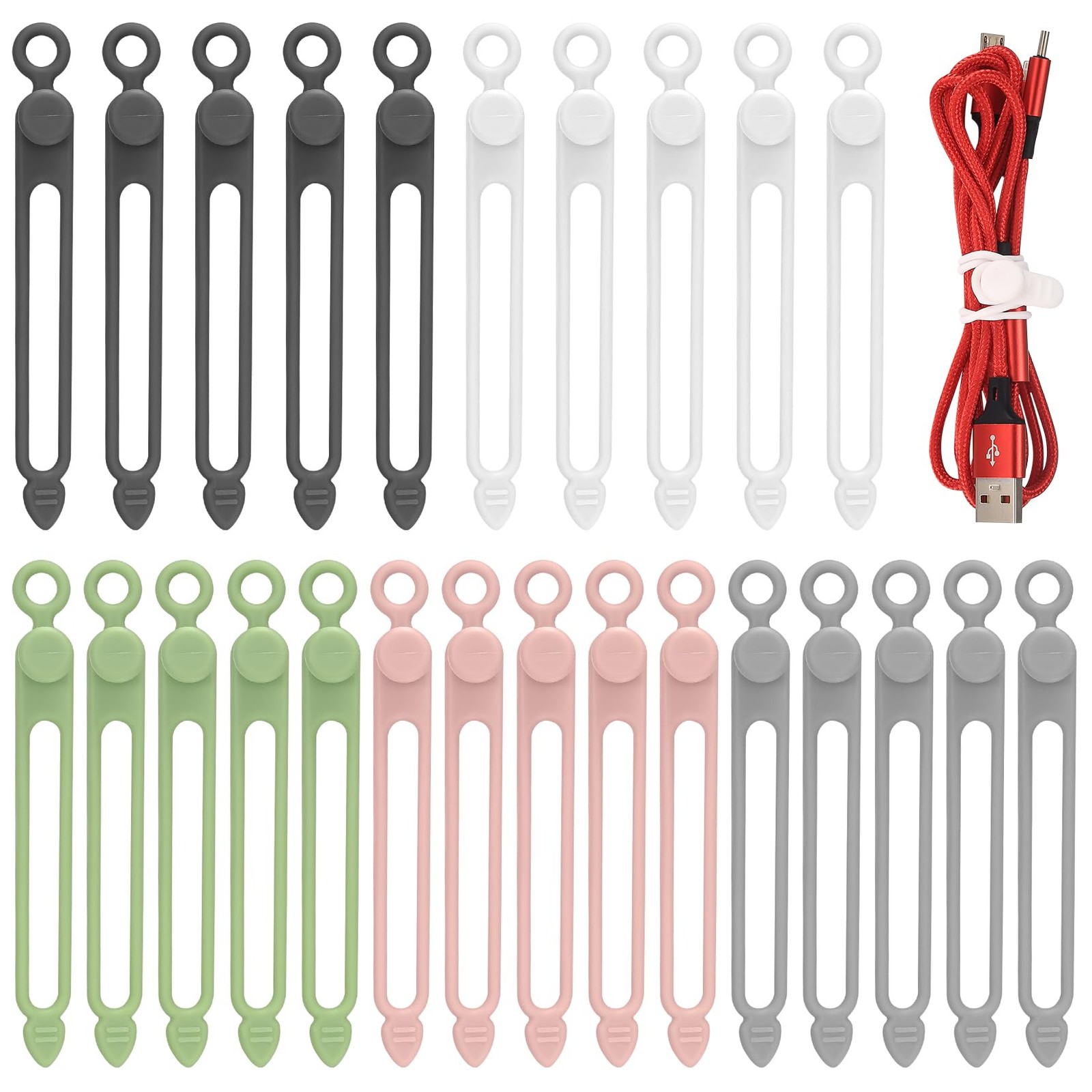 25 Pcs Silicone Cable Ties, Reusable Cable Straps Wire Organizer, Cable Managem
