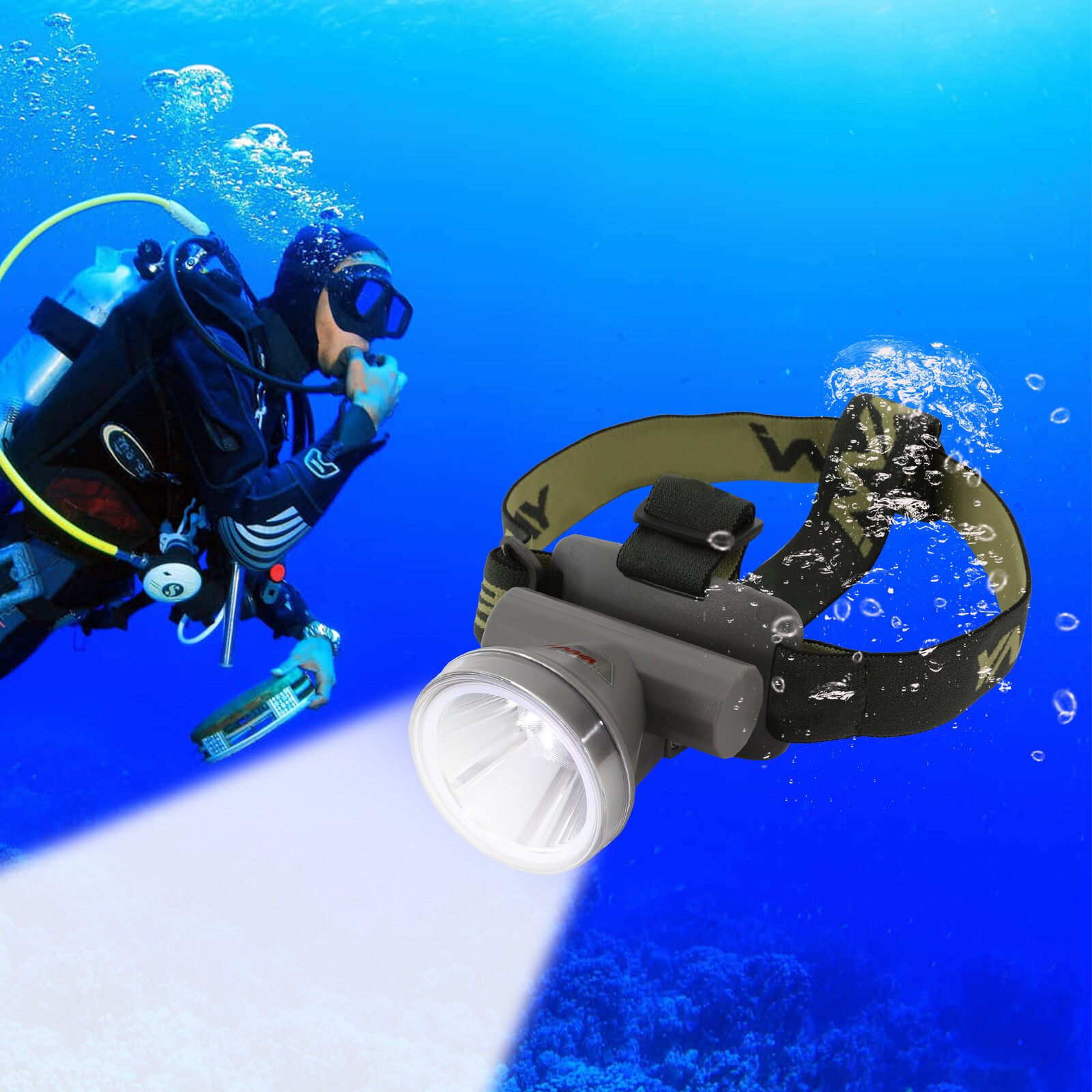 LED Head-mounted Diving Lamp Rechargeable Diving Headlamp Diving Light 90° 5W