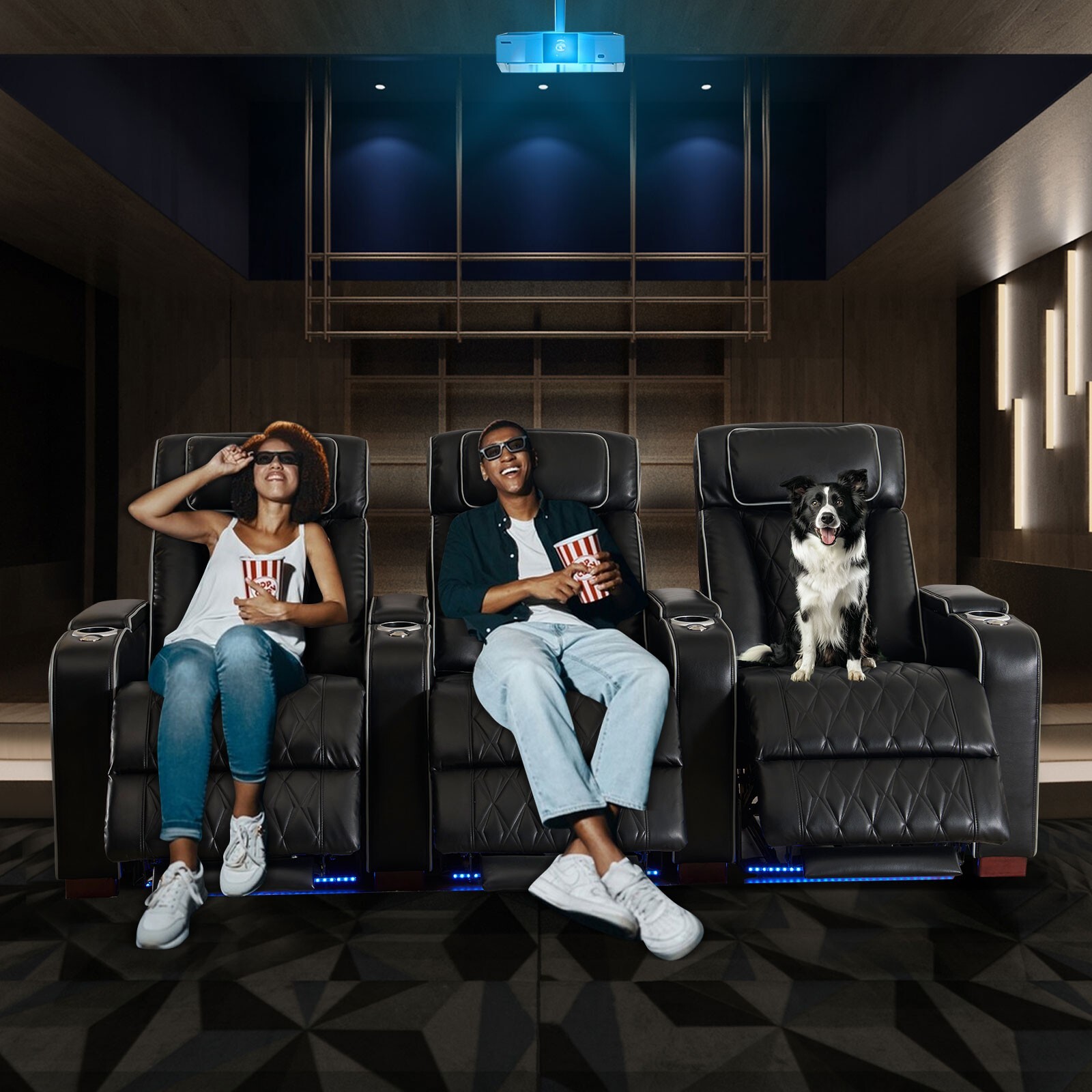 Home Theater Seating Power Recline Sofa With Powered Headrests, Table