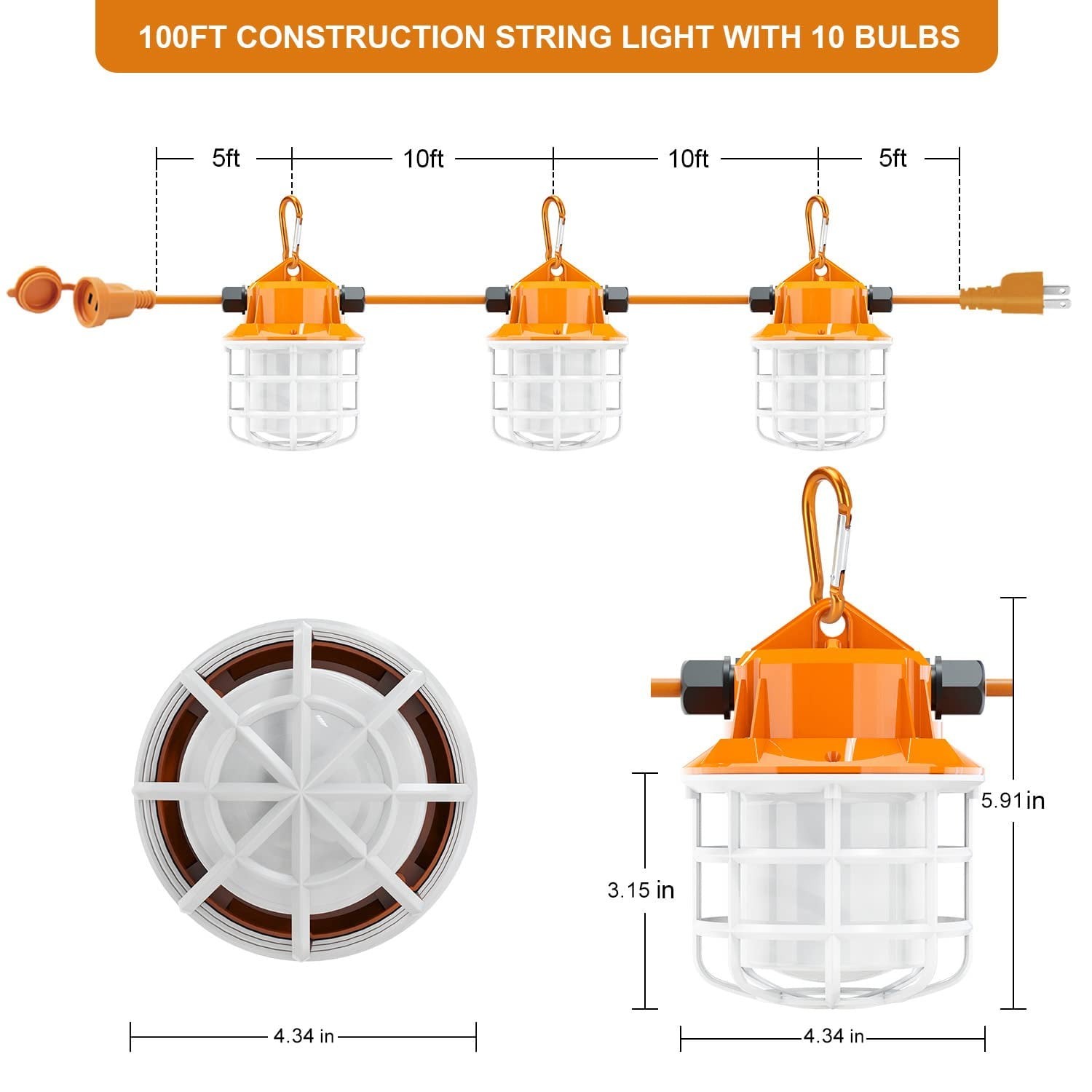 NS 1EG-NS-100FT LED Construction String Work Lights 150W 1500LM 110-277V 5000K