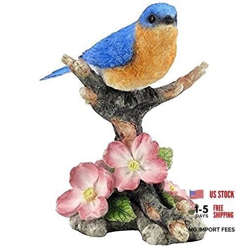 US 4.88 Inch Bluebird on Branch with Flowers Decorative Figurine, Blue