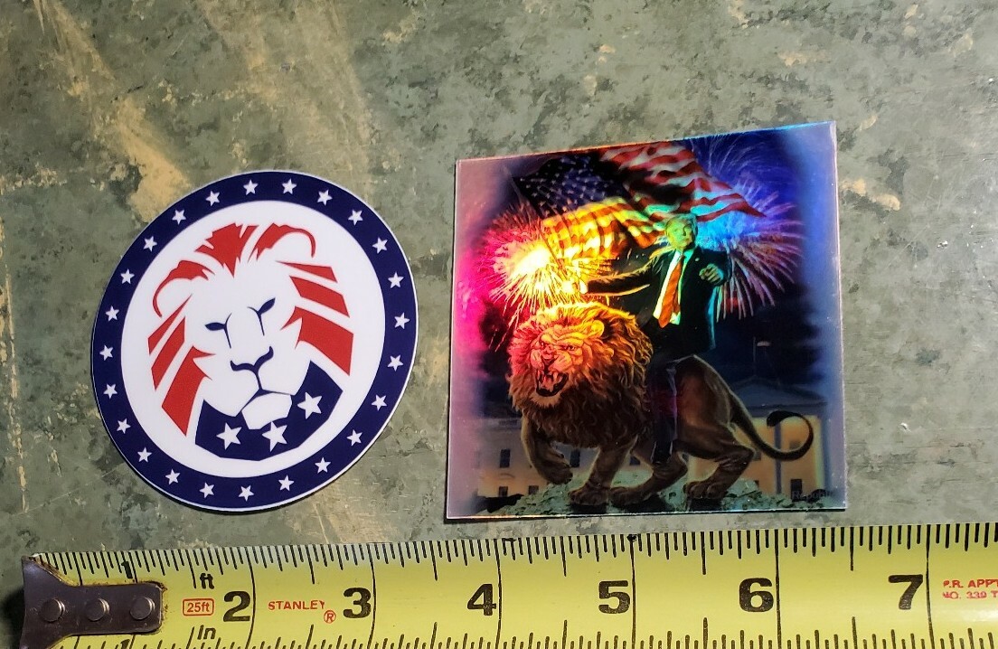 Donald TRUMP Funny Political Stickers Lot Of 2 Riding Lion Whitehouse