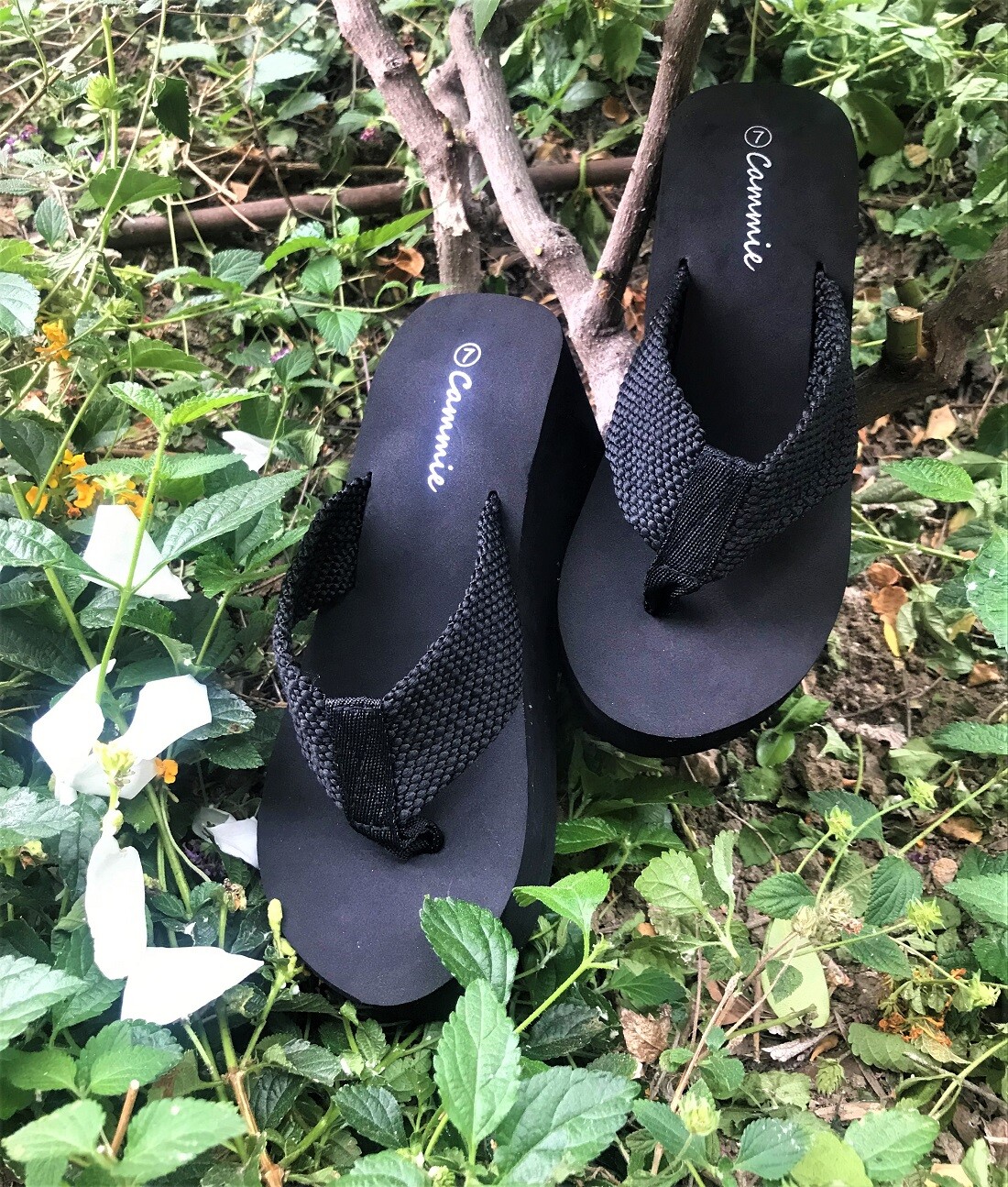 Women High Wedge Heel Platform T-strap Flip Flops Open Toe Sandal Black
