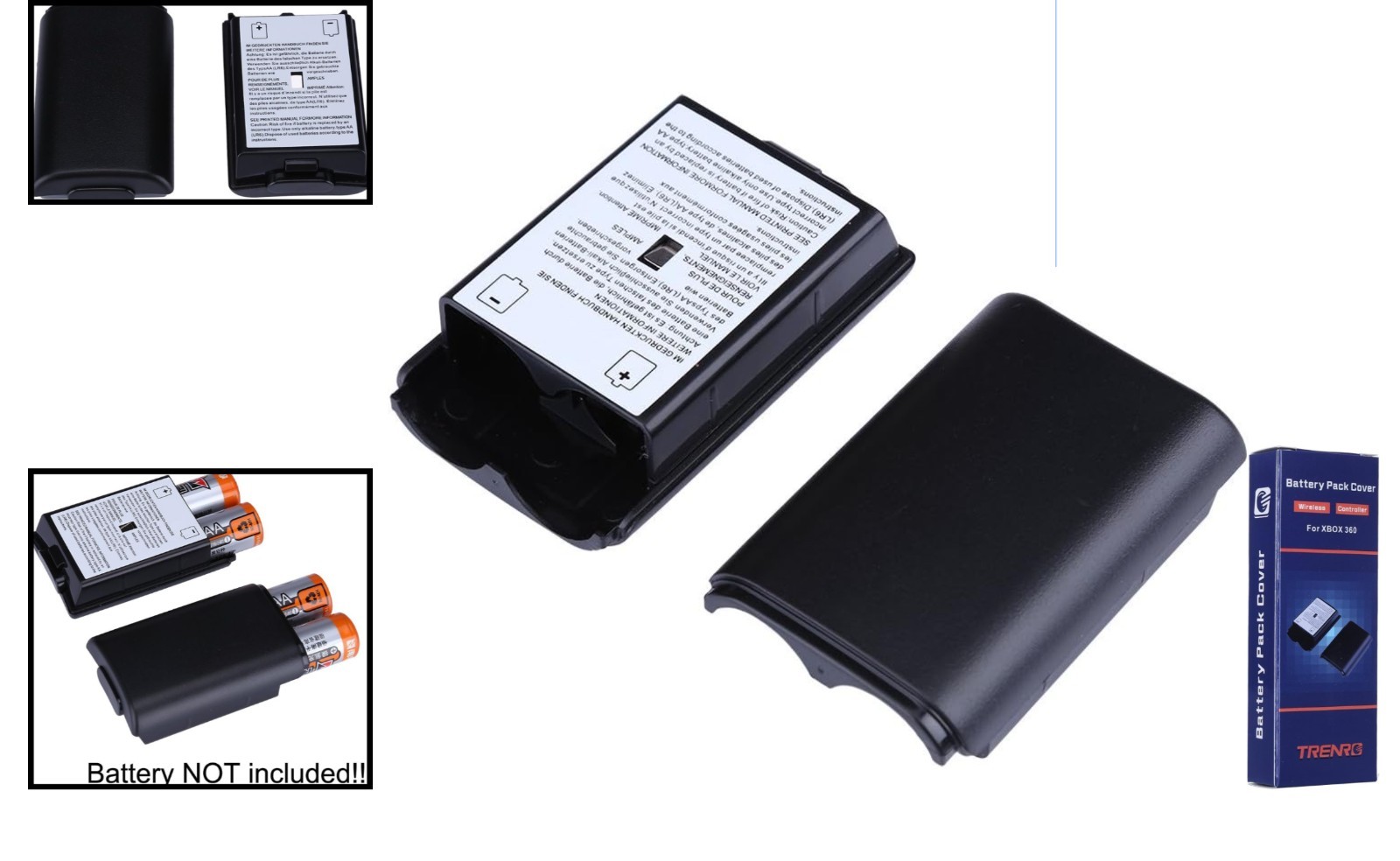2-Pack Xbox 360 Wireless Controller Battery Covers - High-Quality Black Finish