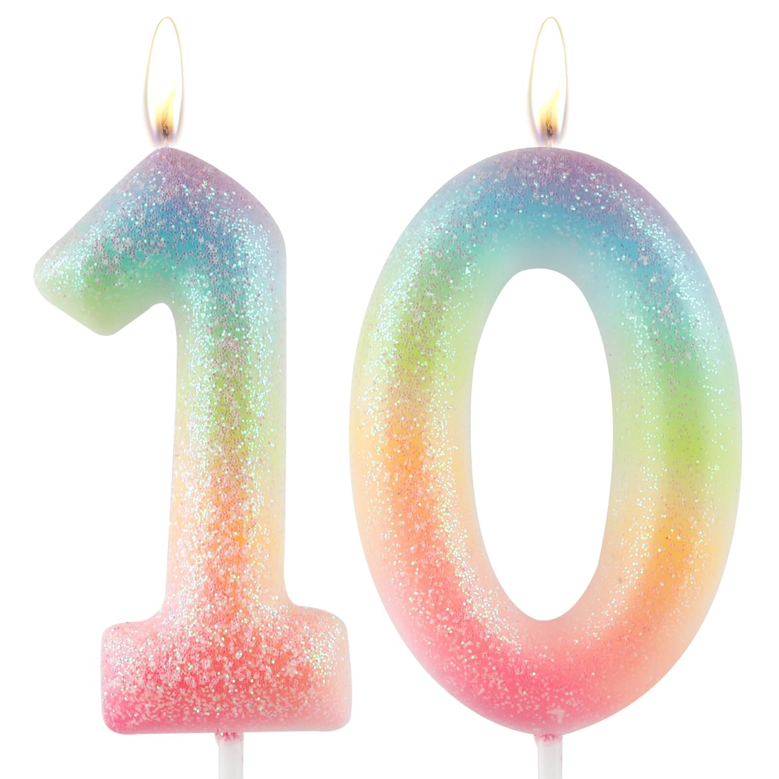Glitter Colorful 10th Birthday Candle Birthday Number 10 Candle Cake Toppers ...