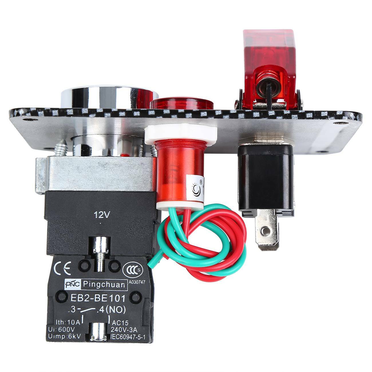 12V Carbon Ignition Switch Panel Engine Start Push Button LED Toggle Racing Car