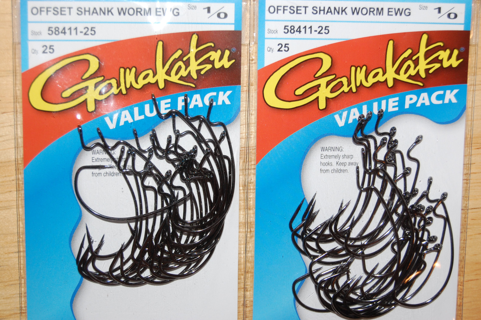 2 packs gamakatsu 1/0 offset ewg shank worm tube senko hook 25 pr pack 58411-25