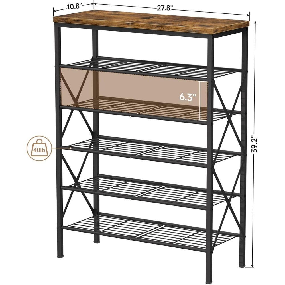 6 Tier Stackable Metal Shoe Rack Holds 24 Pairs Adjustable Shelf Organizer for