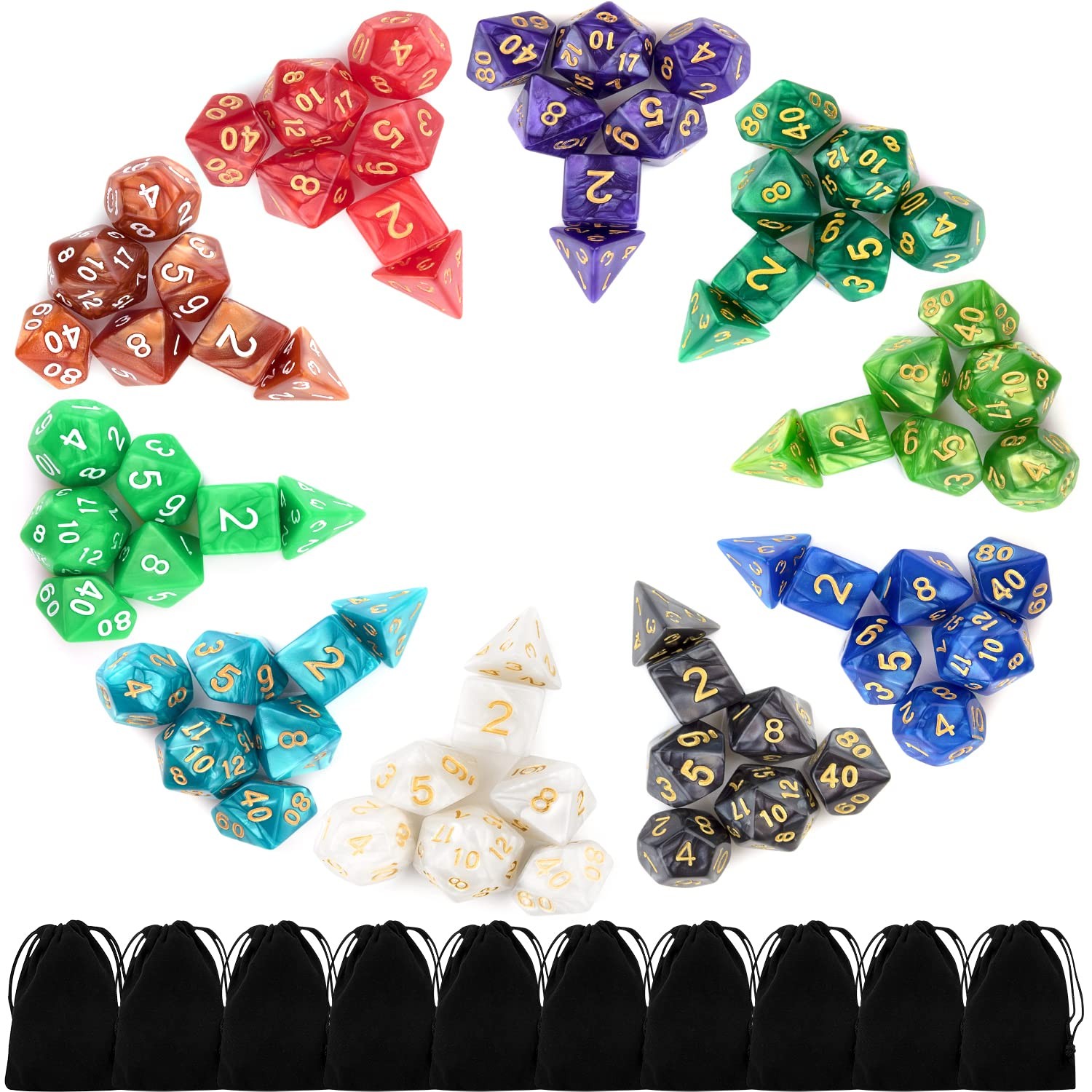 10 X 7 Polyhedral Dice Set (70 Pieces) for Dungeons and Dragons DND RPG MTG T...