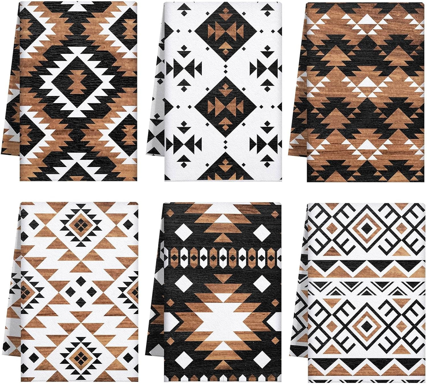 Breling Set of 6 Western Aztec Kitchen Towels Vintage Themed Dish Towel Bathroom