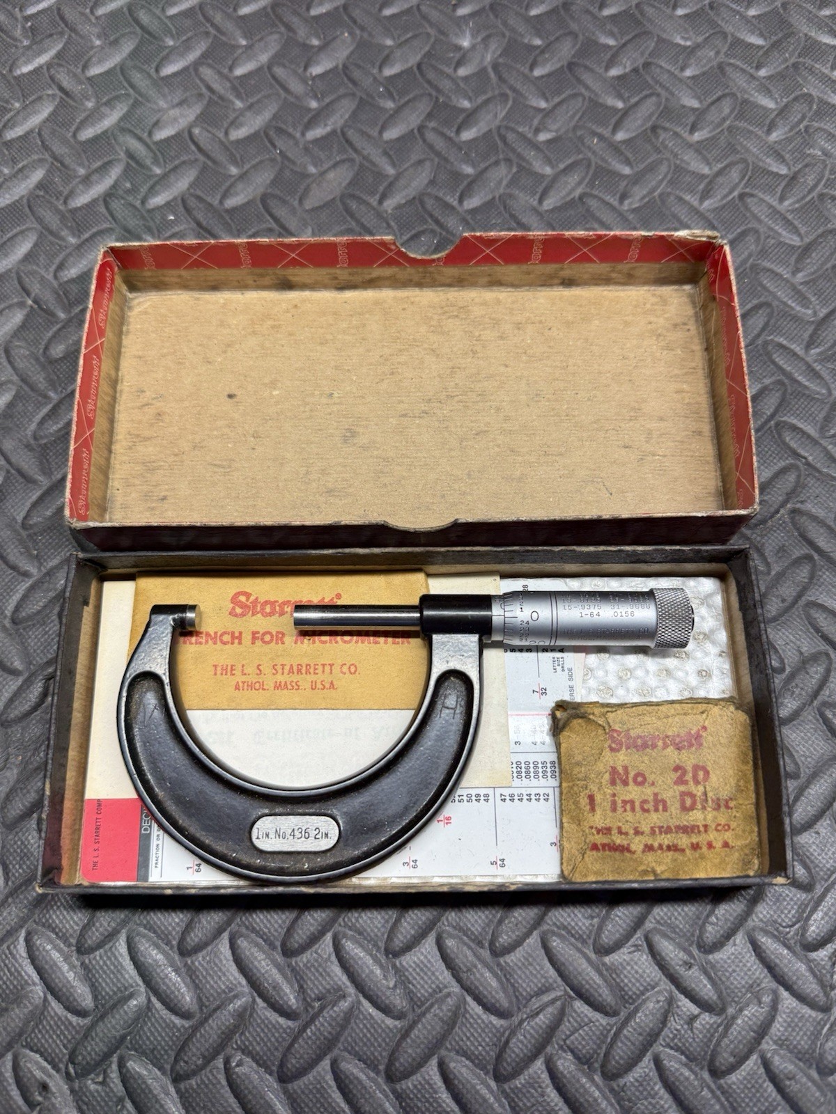 Starrett No. T436P-2 Outside Micrometer, 1-2" .001" Resolution + Box, Wrench Etc