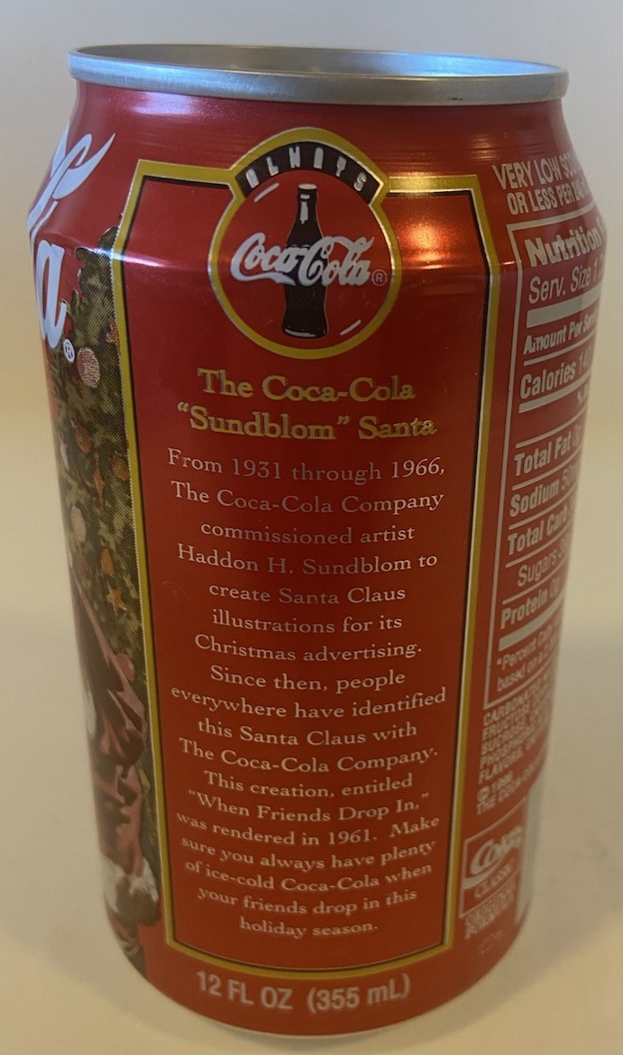 1996 12 oz. COKE CAN ( SANTA WITH DOG ) EMPTY BOTTOM OPENED