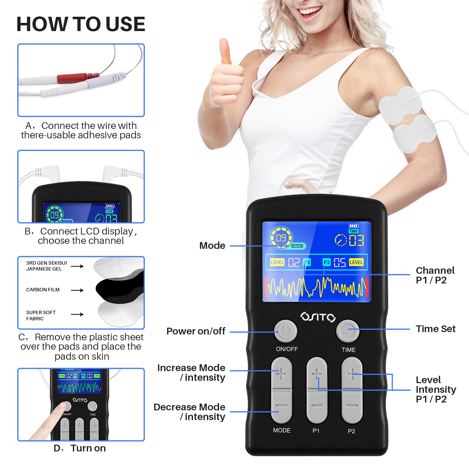 TENS Unit EMS Stimulator Electric Pulse Massage for knee injury, arthrithritis