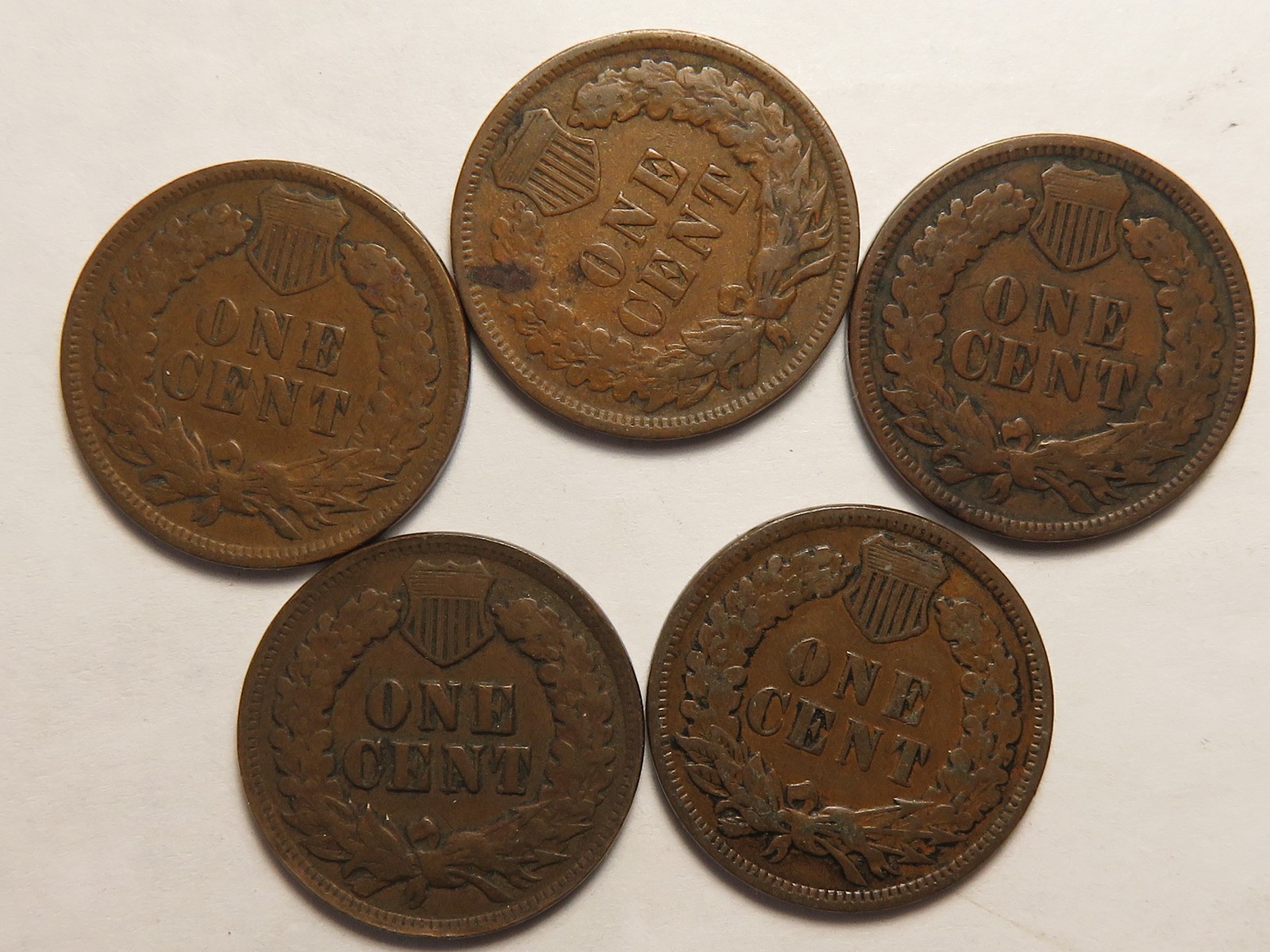 5 Different Indian Cents Grading Good to VG