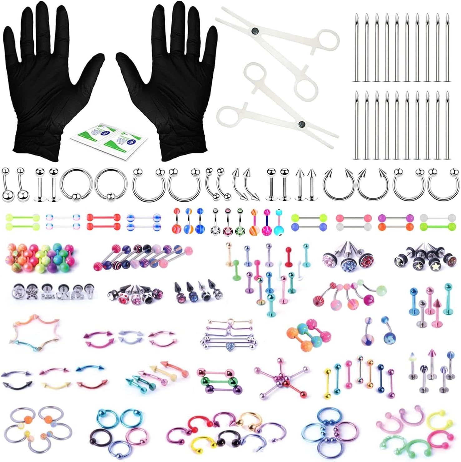 All-In-One 156PC Body Jewelry Kit: Sterile Piercing Needles & 20 Assorted Pieces