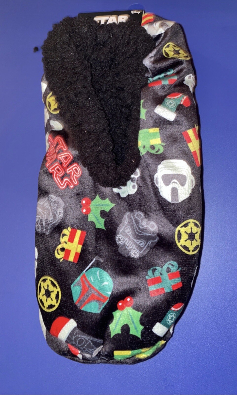 DISNEY STAR WARS CHRISTMAS MENS FUZZY BABBA SLIPPERS OSFM 4-10 NEW