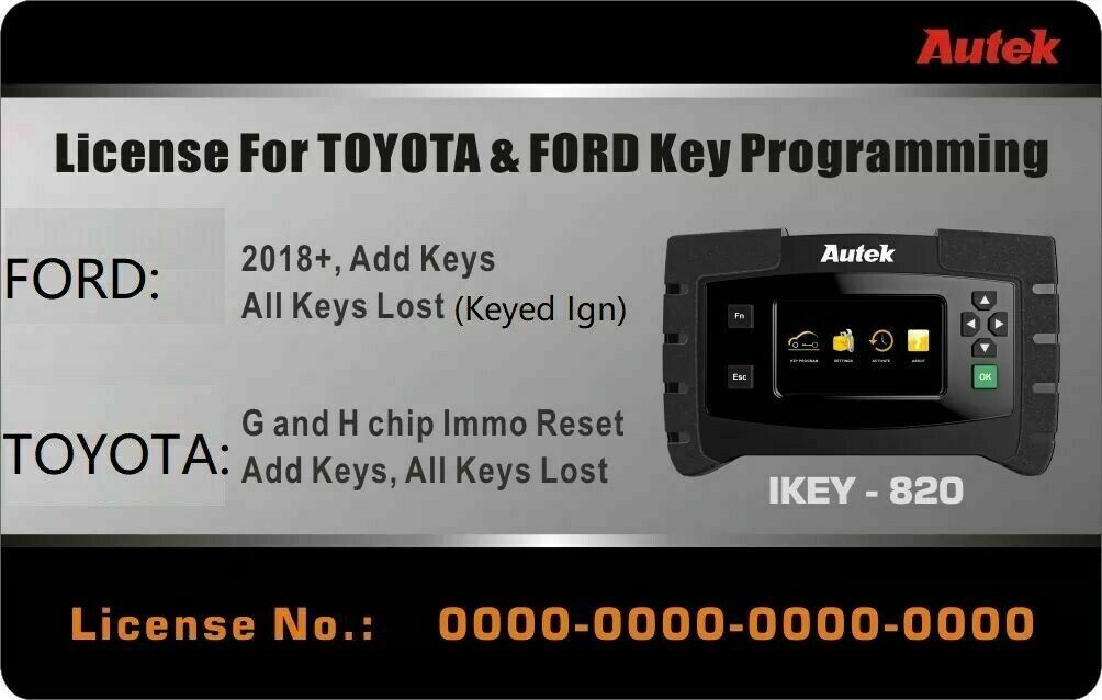 AUTEK IKEY820 For 2018 + ford and toyota g and h all keys lost software