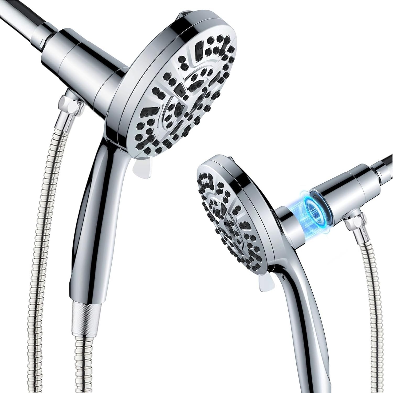 High Pressure 10 Ways Handheld Shower Head Chrome- Anti-clog Nozzles, Built-in P
