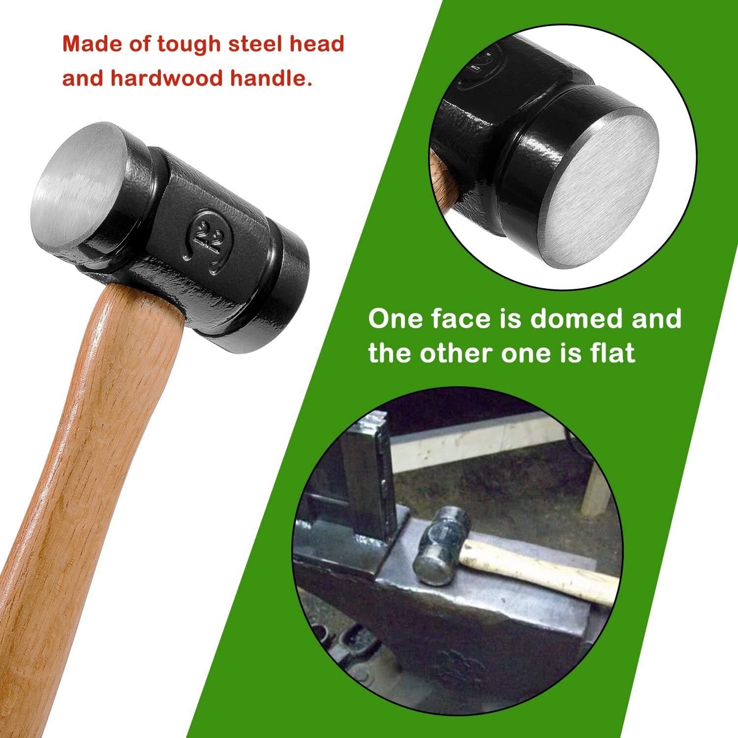 36oz Round Hammer Farriers Tool Flat Head & Hardwood Handle Blacksmith Hammer