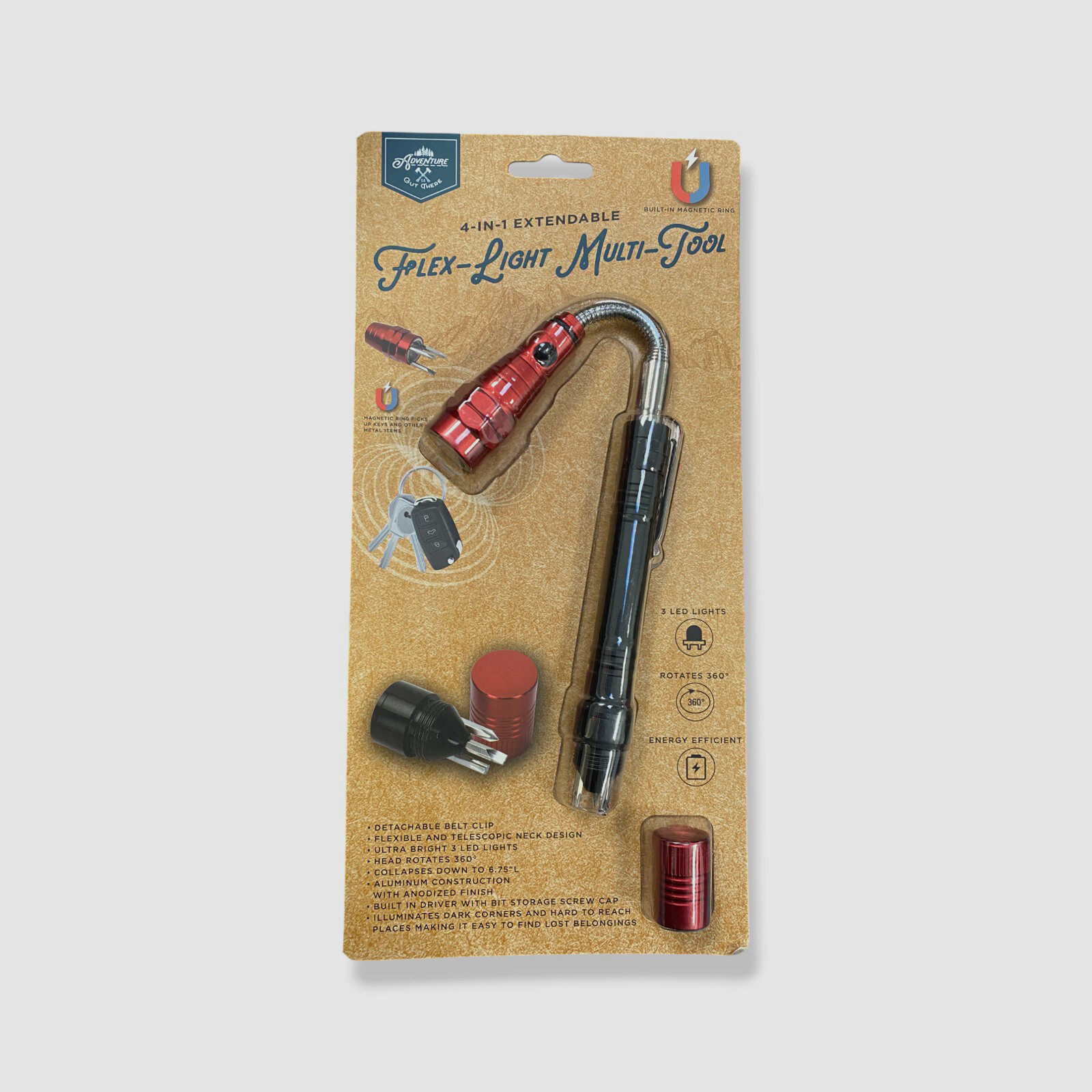 Adventure Red Four In One Extendable Flexi-Light & Multi-Tool
