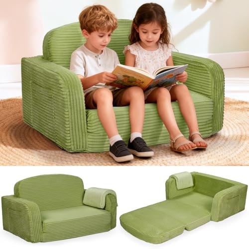 Foryoomi Extra Wide 2 in 1 Convertible Toddler Kids Couch - Large Green