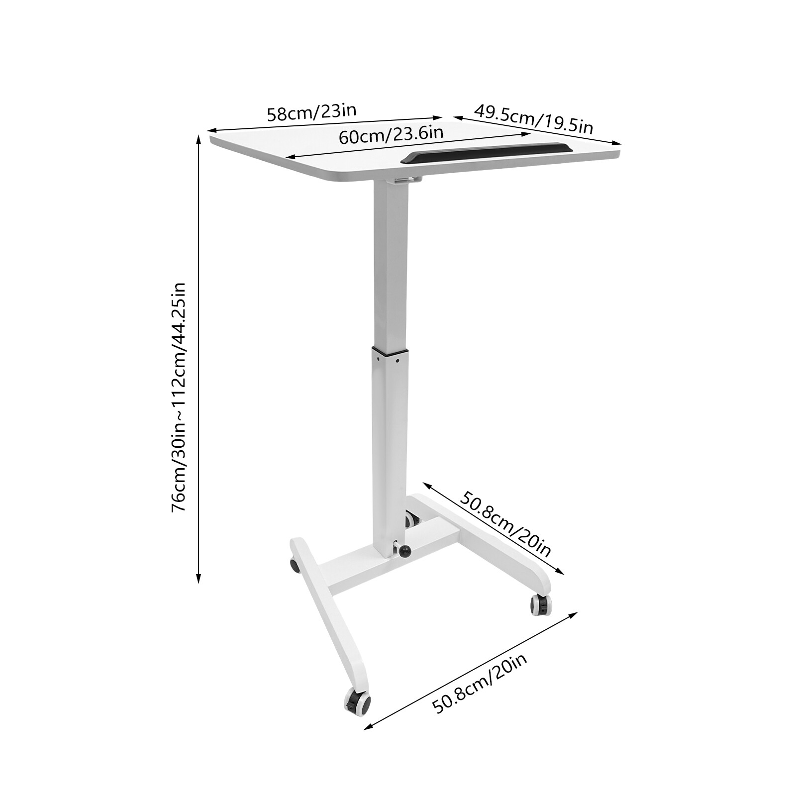Mobile Adjustable Height Standing Desk with Tilt Top & Rolling Wheels