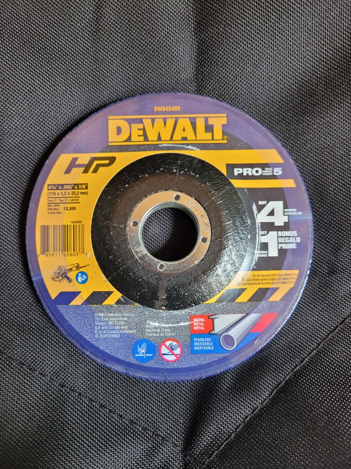 DeWalt HP 4 1/2x.045x7/8 Cut Off Wheel. For Metal/Stainless (DW8424B5) 5pk.