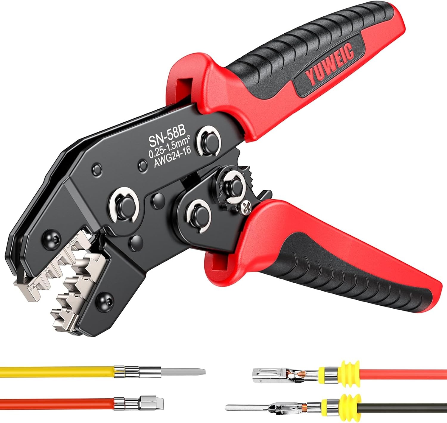 Ratcheting Wire Crimping Tool for AWG 24-16 Open Barrel Terminals – Professional