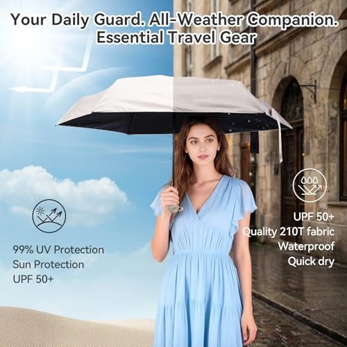 Mini Umbrella for Travel, Compact Folding Umbrella with Case, Lightweight